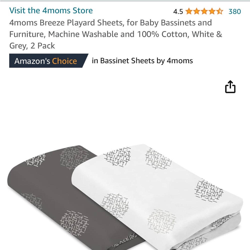 4moms Breeze Playard Sheets, White and Grey 2 pack